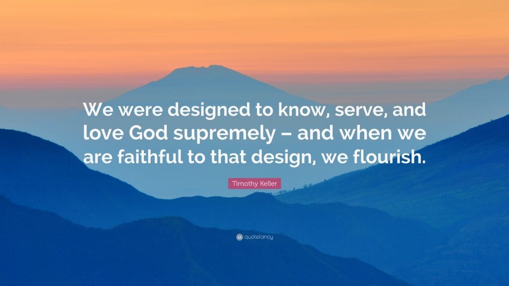 A picture of the sky and mountains with a quote by timothy keller.