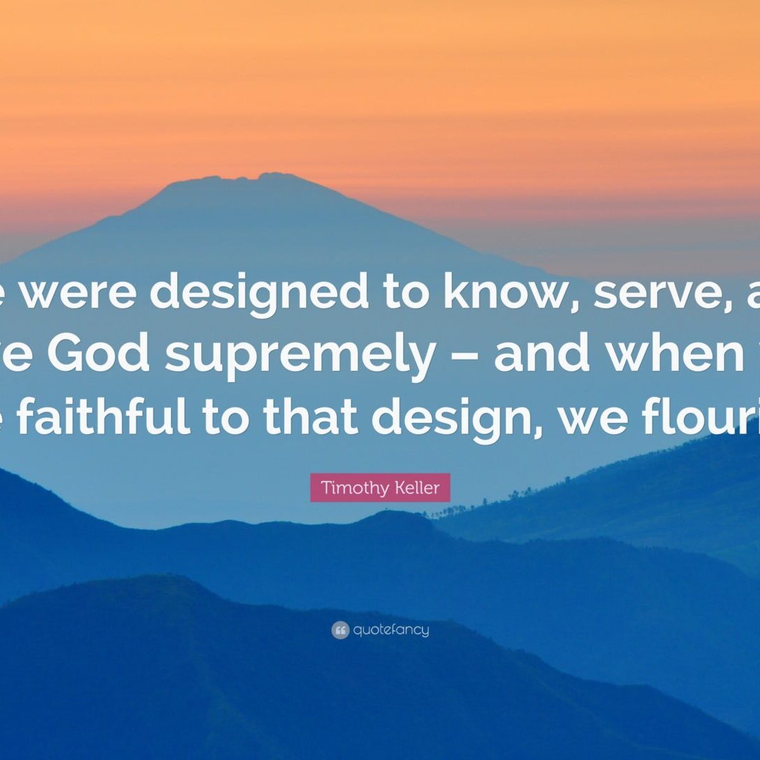 A picture of the sky and mountains with a quote by timothy keller.